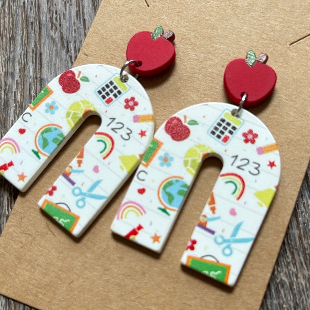 Colorful Polymer Clay Teacher Earrings 🍎 - Picture 2 of 4